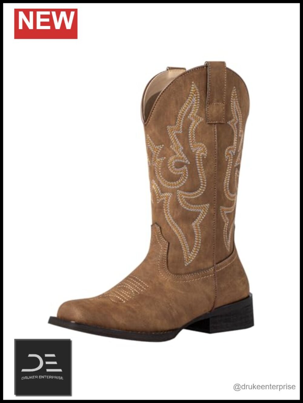 Women's Square Toe Cowboy Boots Mid Wide Calf Low Heel Western Riding Boots